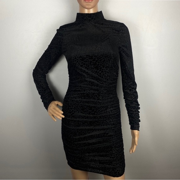 NEW LIKELY BLACK LEOPARD BURNOUT VELVET MINI DRESS - Picture 2 of 8